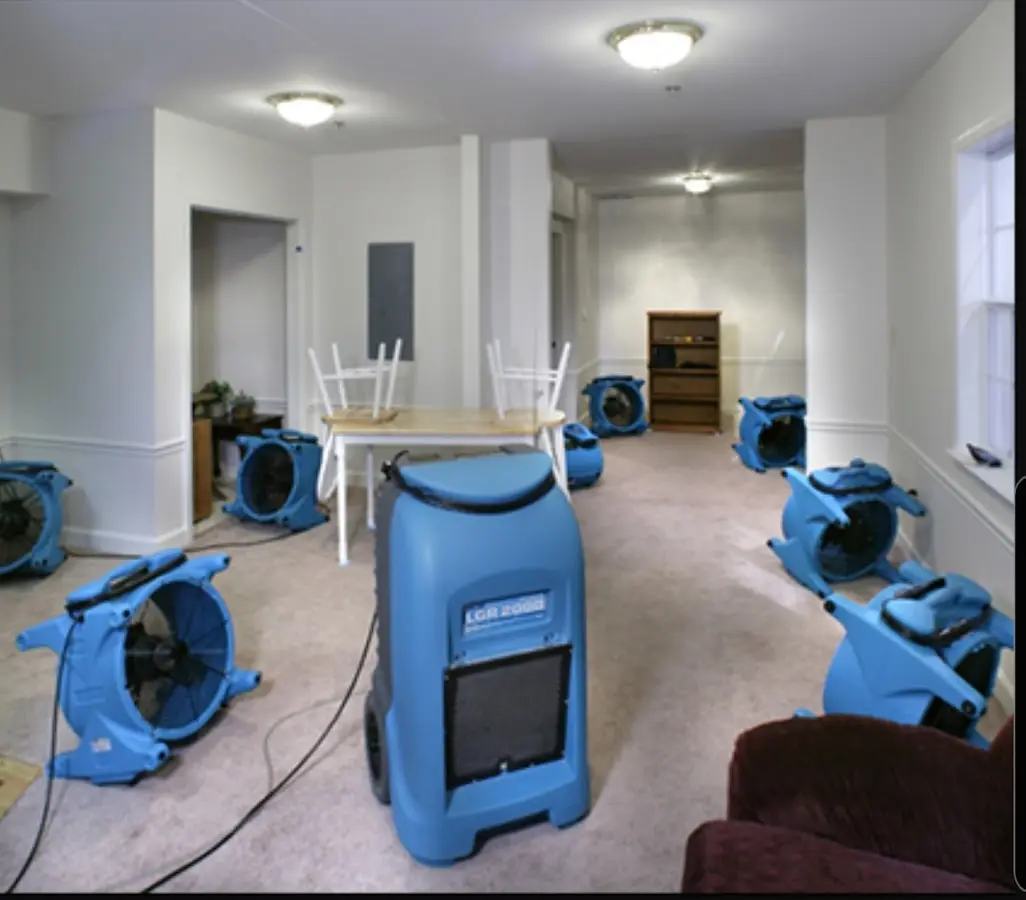 Air movers and dehumidifier setup for Water Damage Restoration in Peoria
